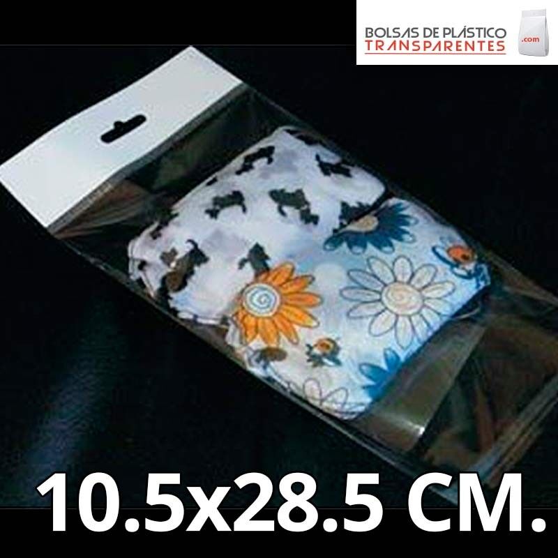 Bolsa de Plástico Transparente Polipropileno Solapa adhesiva y Eurotaladro 10.5x28.5 cm.