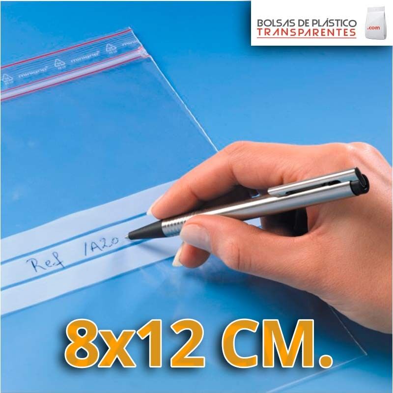 Bolsa de Plástico Transparente Polietileno Cierre Zip y Banda de Escritura 7x10 cm