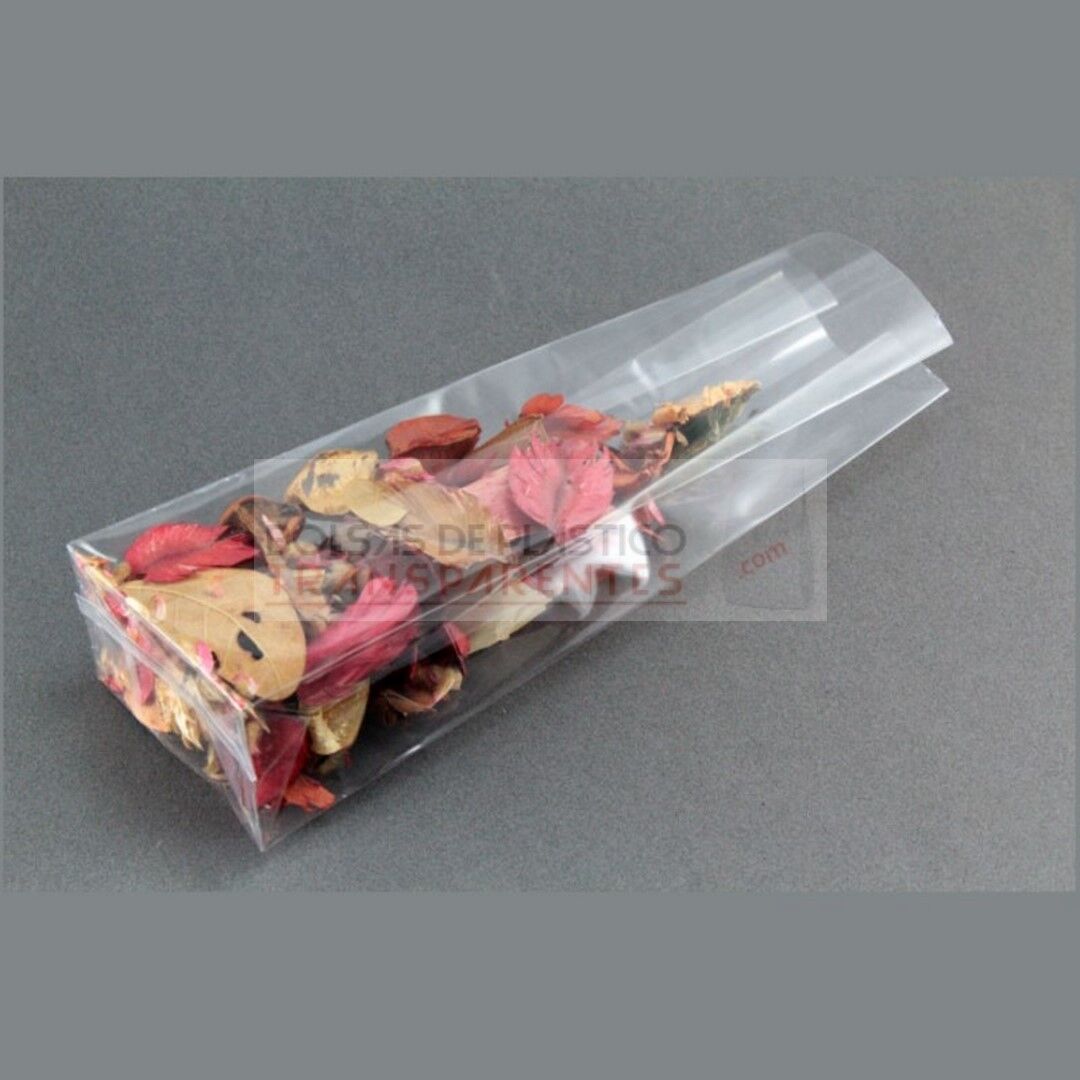 Bolsa de Plástico Transparente Polipropileno con Fondo Cuadrado 14x35+8 cm.