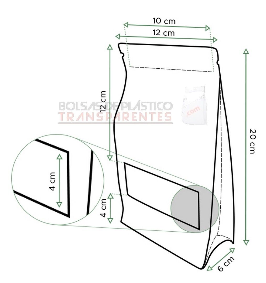 Bolsas de papel Kraft Standup Autocierre y Ventana 12x20+6