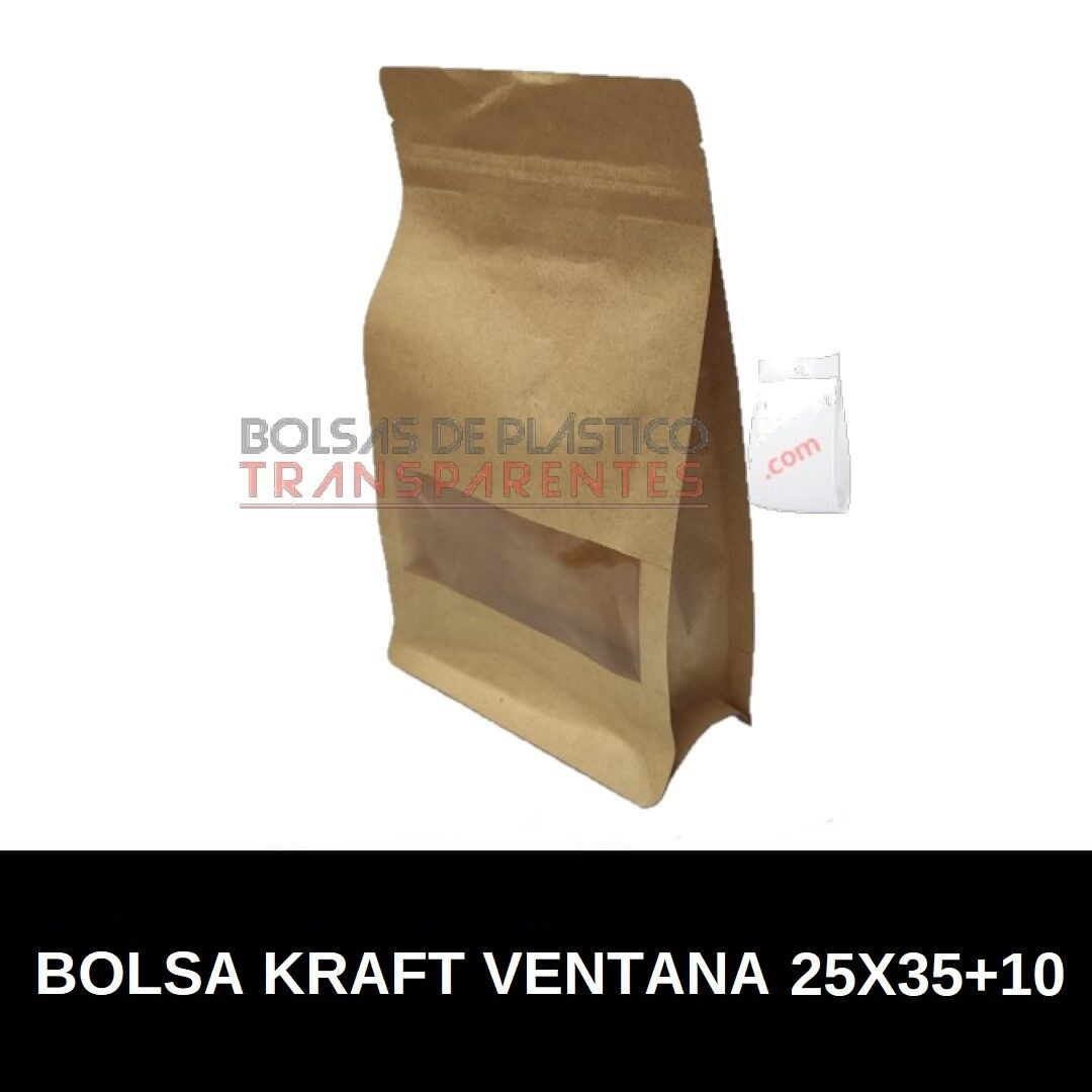 Bolsas de papel Kraft Standup Autocierre y Ventana 25x35+10