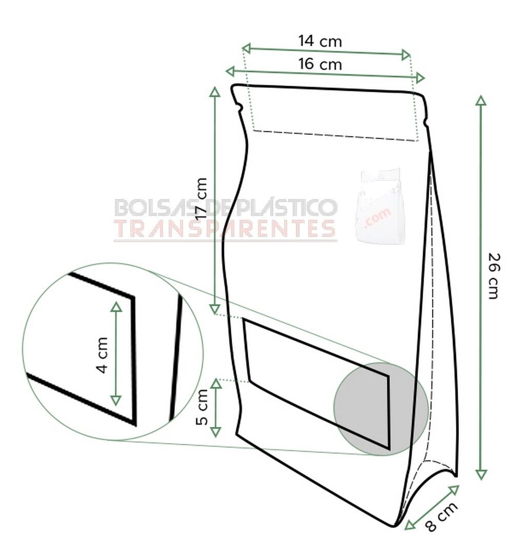 Bolsas de papel Kraft Standup Autocierre y Ventana 18x26+8