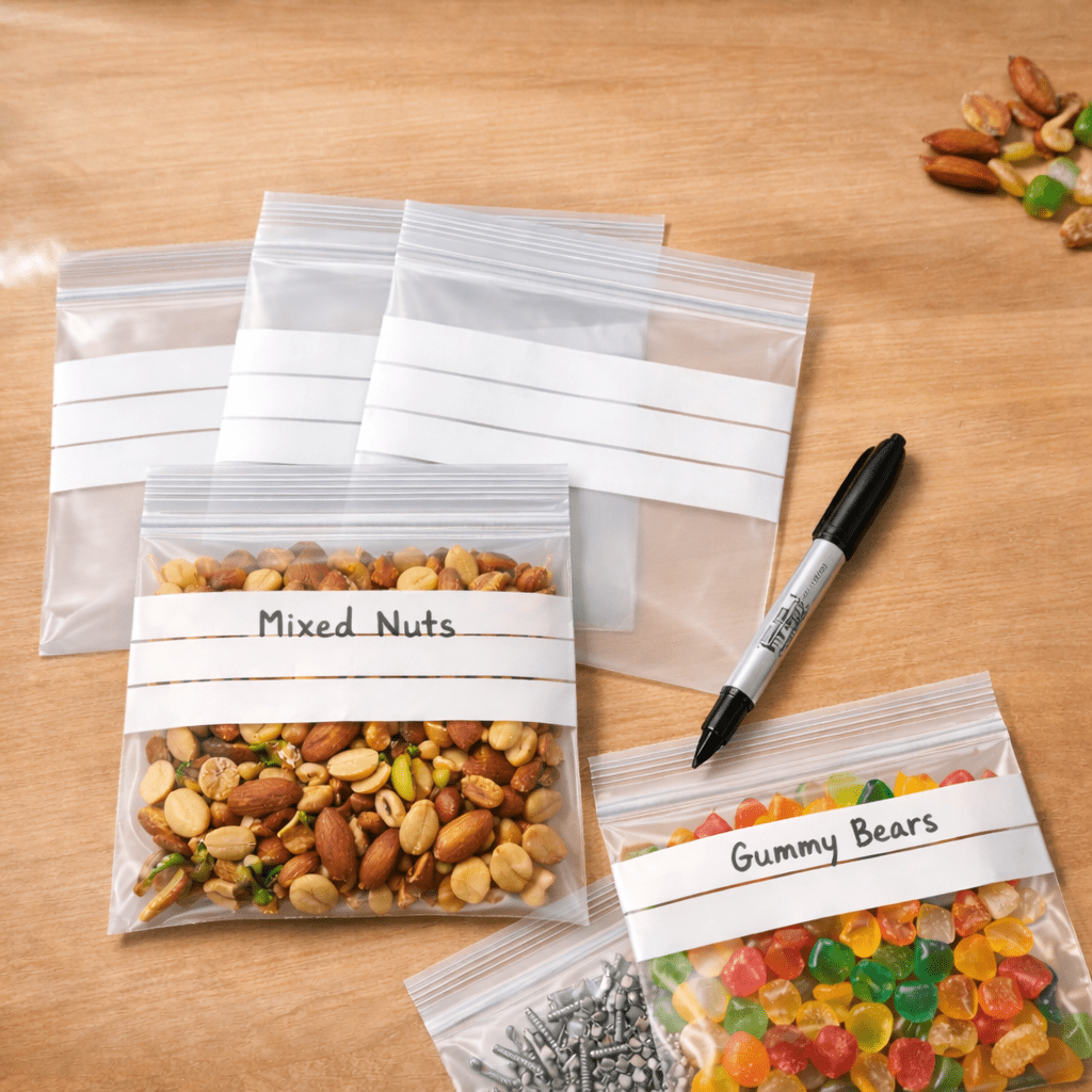 Bolsas de plástico transparentes con autocierre zip y bandas de escritura blancas para etiquetar productos – bolsas transparentes de fábrica de bolsas